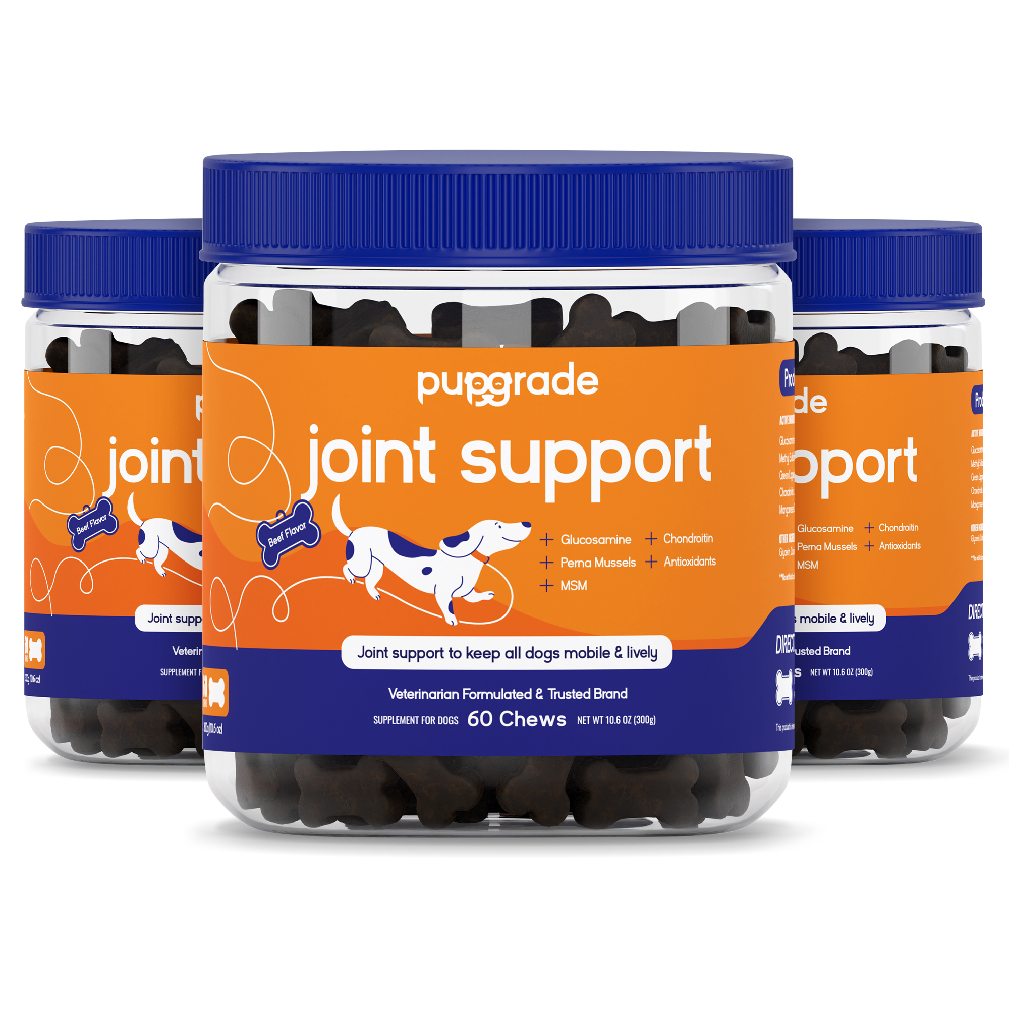 Image of three joint support chew jars