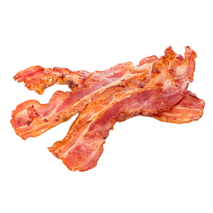 Crispy strips of cooked bacon.