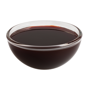 A clear glass bowl filled with a dark brown liquid.
