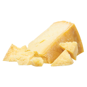 Yellow cheese with scattered crumbles.