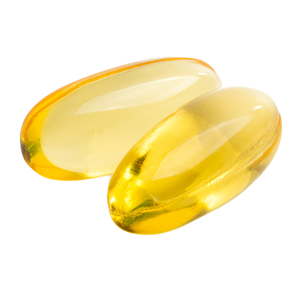 Two yellow liquid gel capsules.