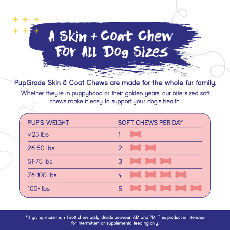 12 week puppy chews skin and rips clothes hyper PupGrade Skin & Coat Chews for Dogs, 60 Count